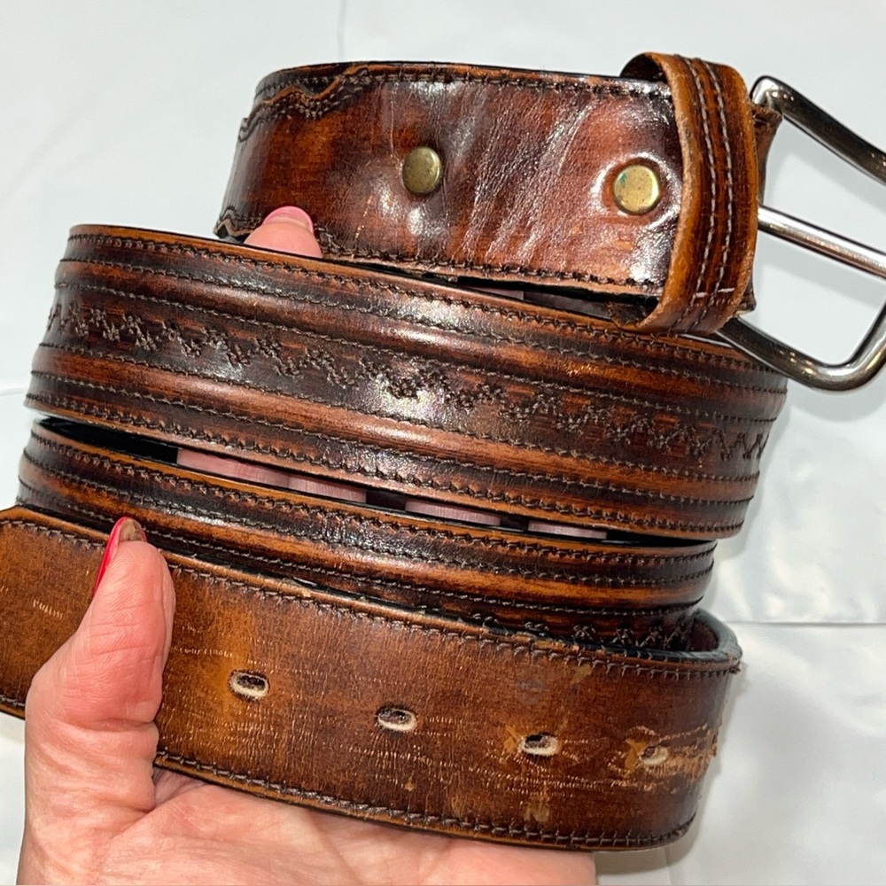 LEEGIN Vtg Men’s BIG TALL Brown Leather BELT 1.5” Wide REMOVABLE BUCKLE, 46-51” - Picture 1 of 16
